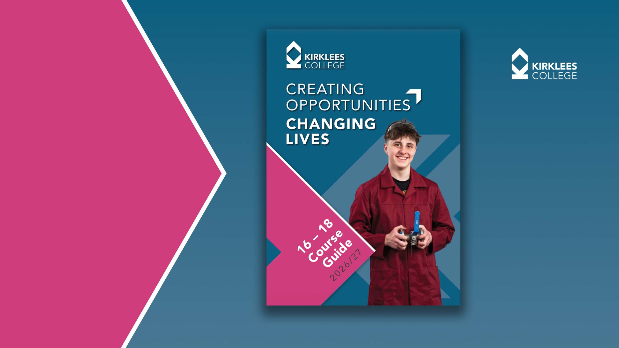 College course guide cover featuring a student in a red uniform holding tools, with text: Creating