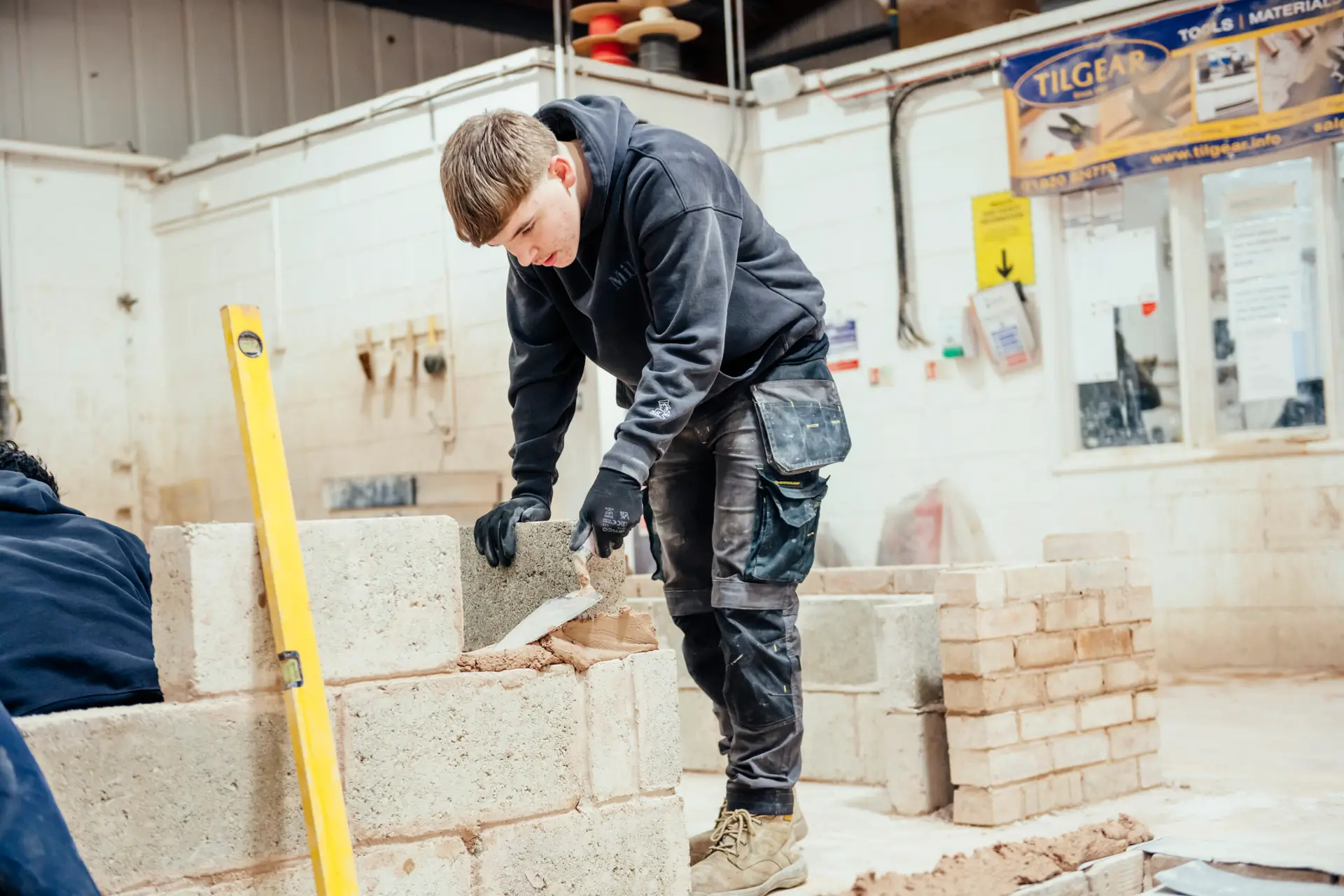 Bricklaying student hard at work