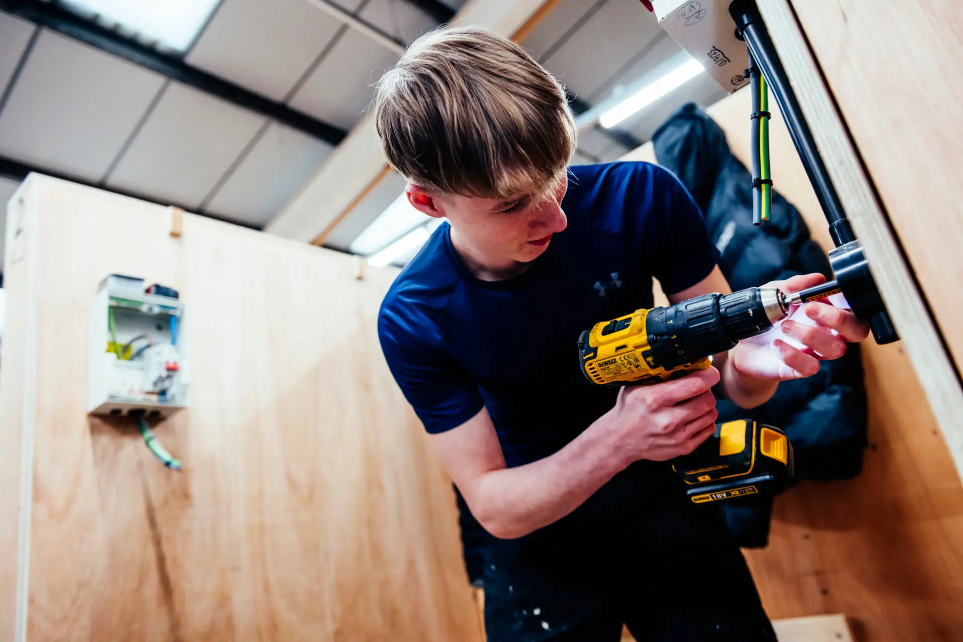 Construction student in workshop