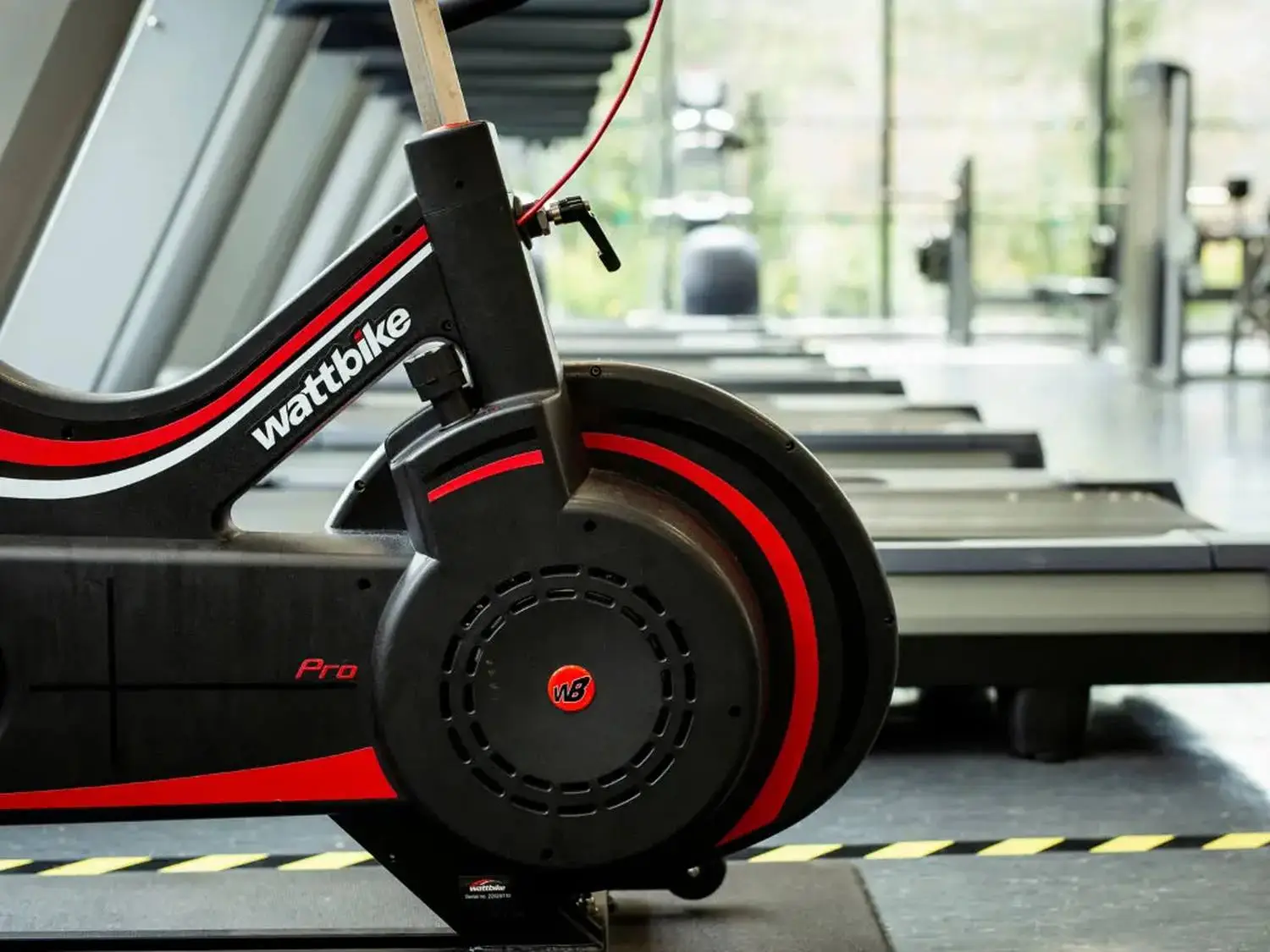 Black and red exercise bike with wattbike