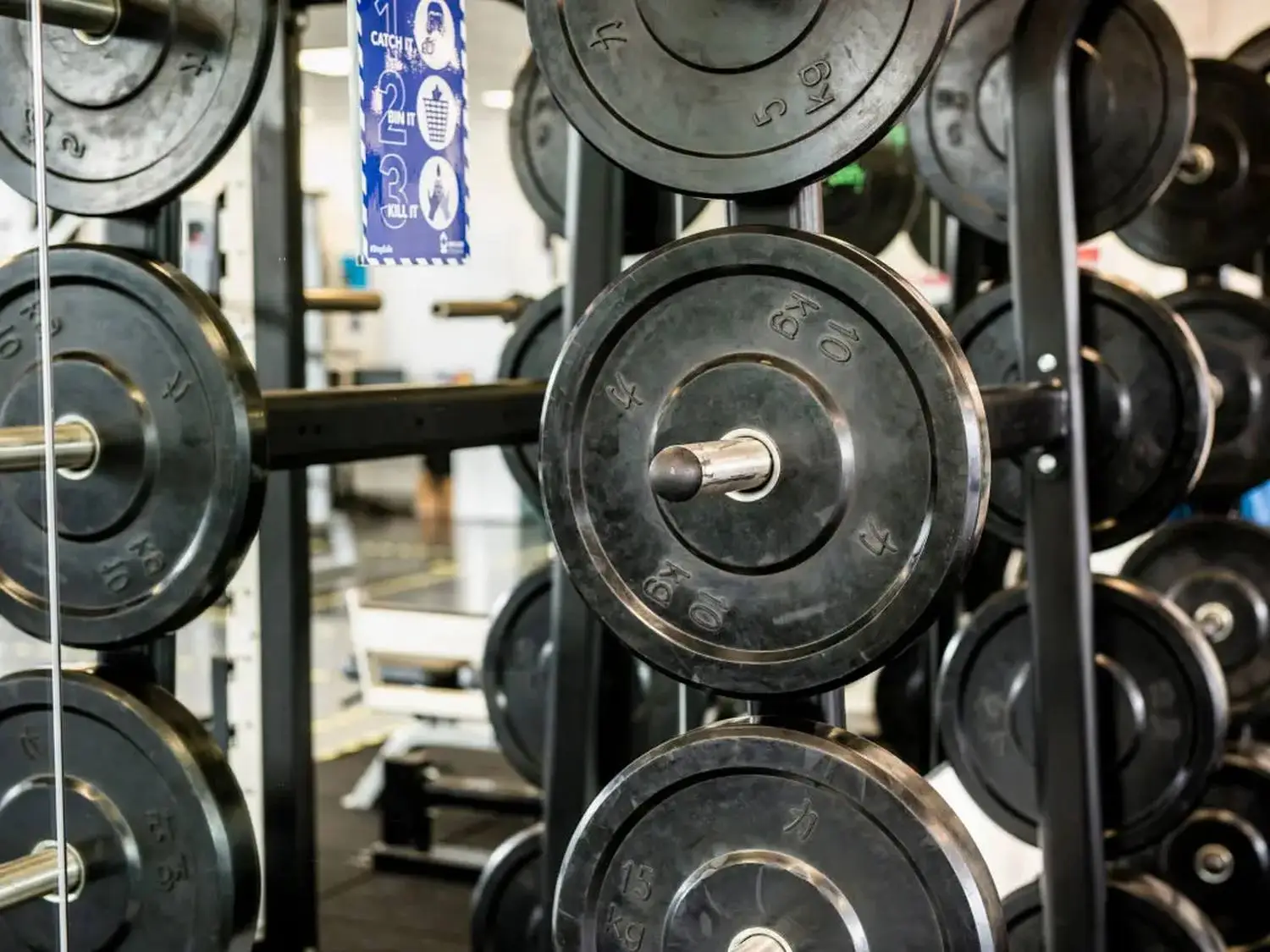 A gym with dumbbells and weights