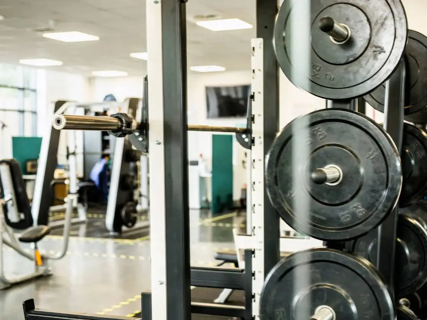 A gym with dumbbells and weights