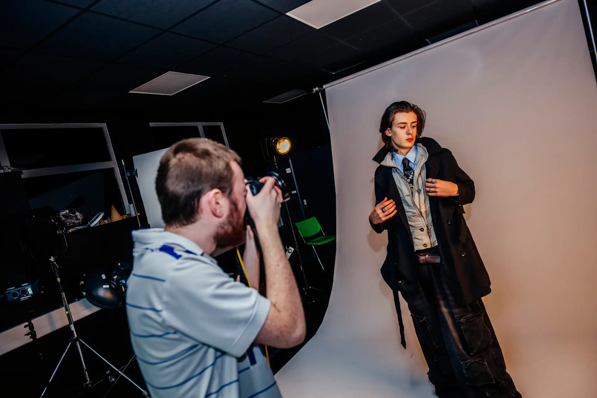 Photography student with a model