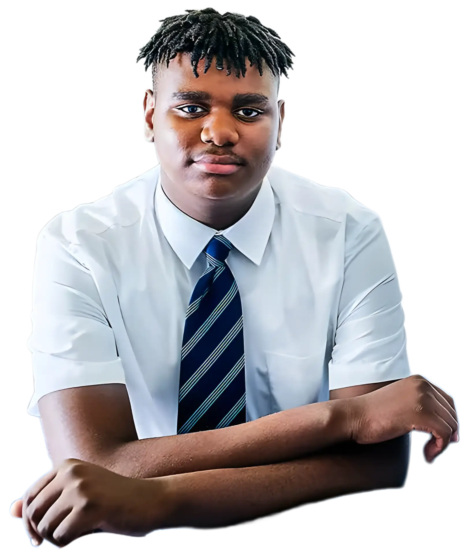 male student smiling wearing a shirt and tie