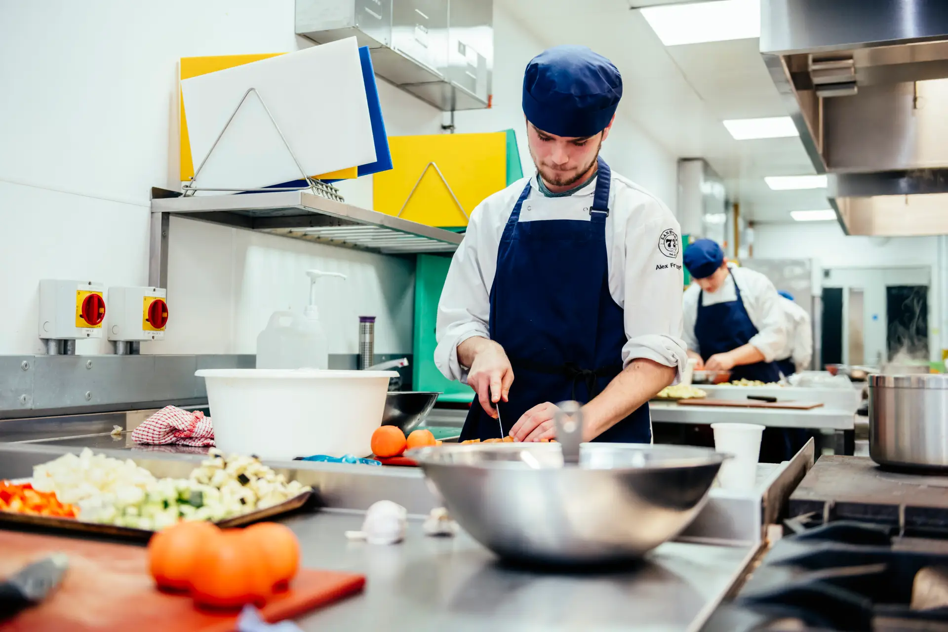 Student chopping food