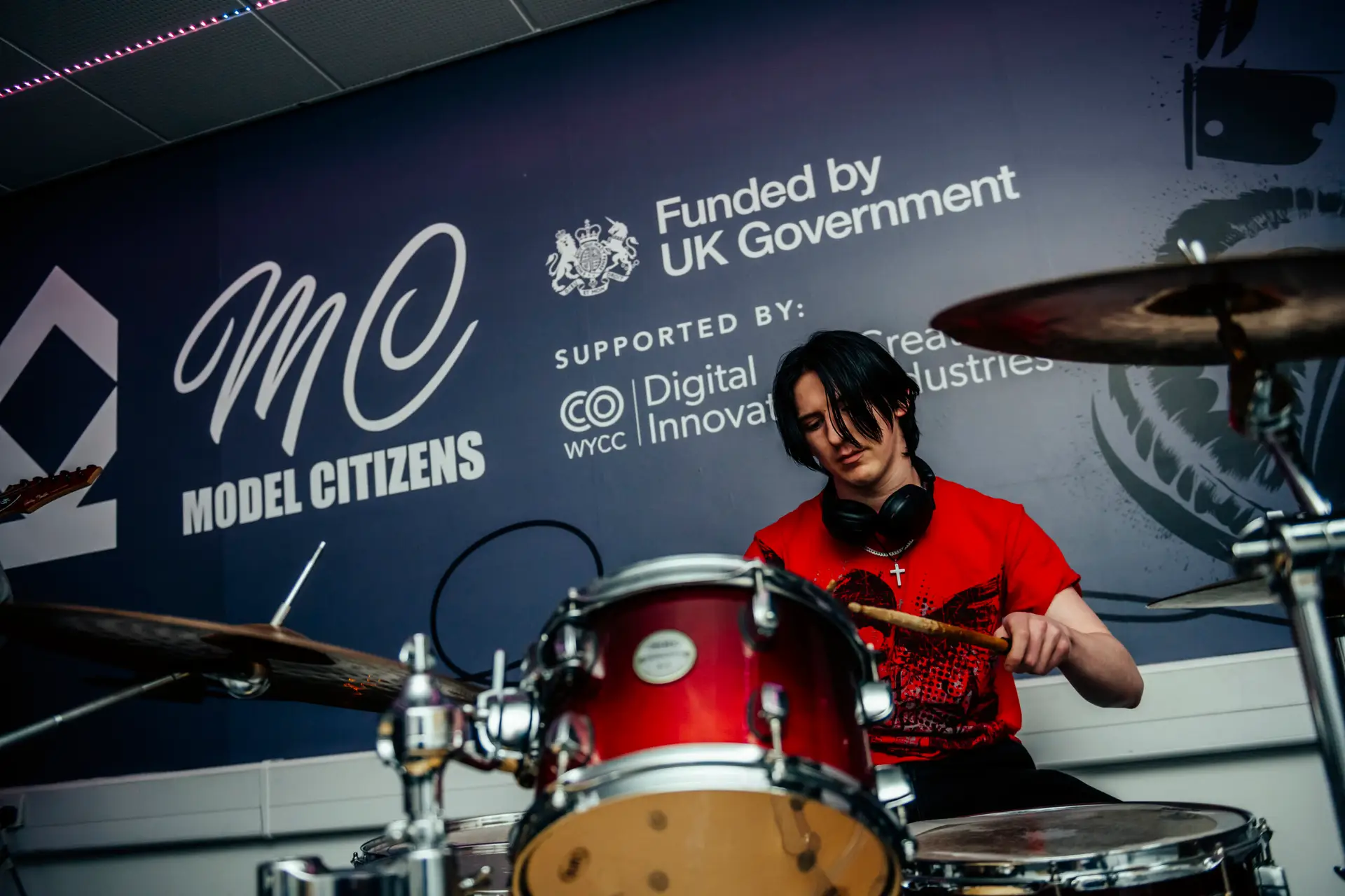 Student playing the drums