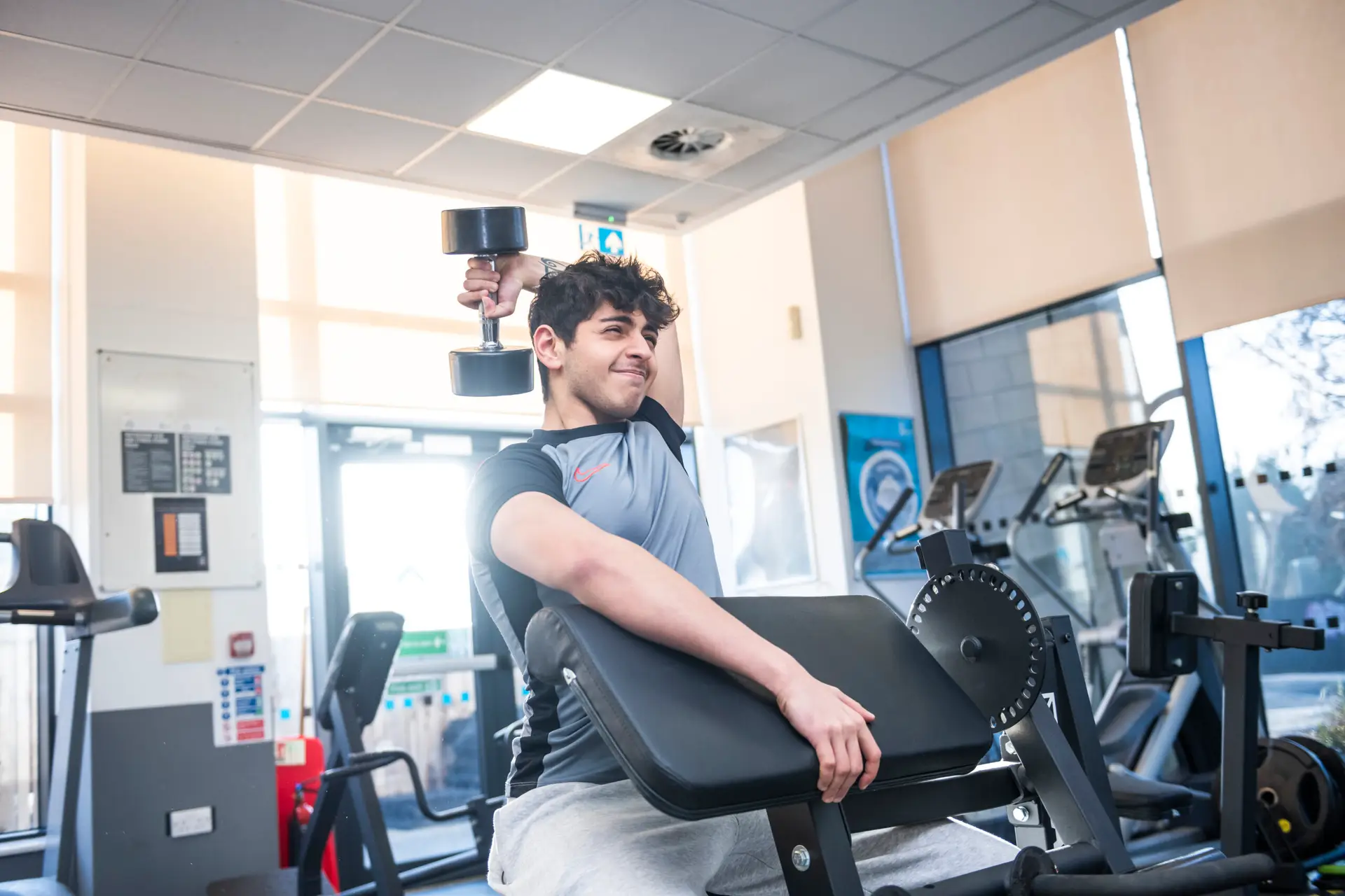 Student working out in gym
