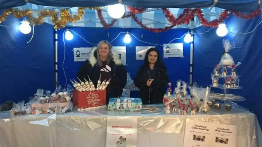 Christmas celebration stall with gifts