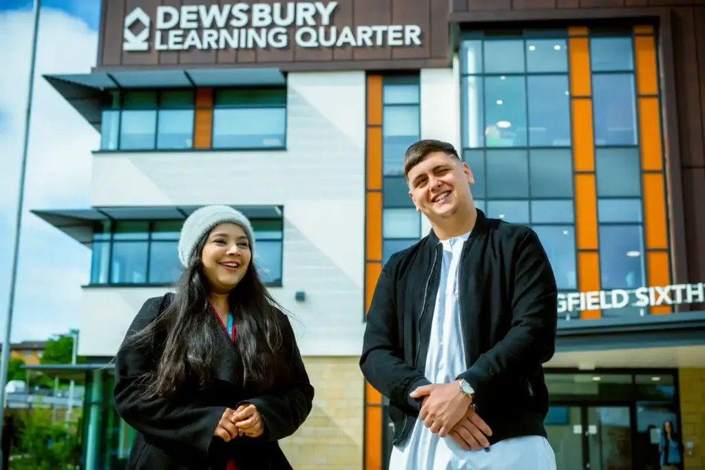 Two students stand outside Springfield Sixth Form Centre