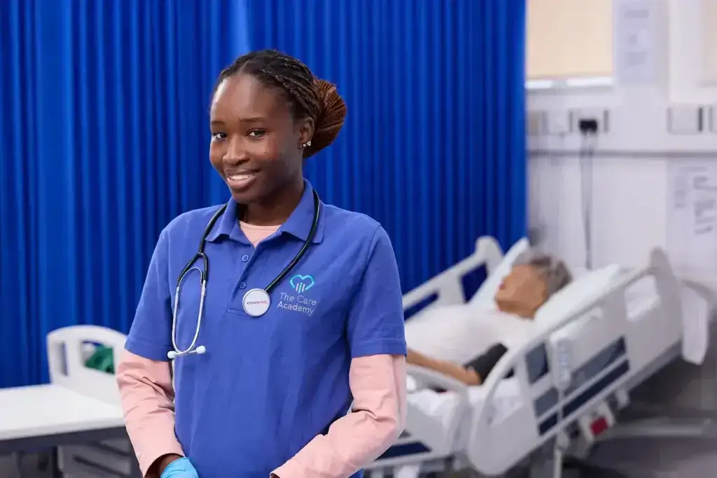 health & social care students in a mockup hospital