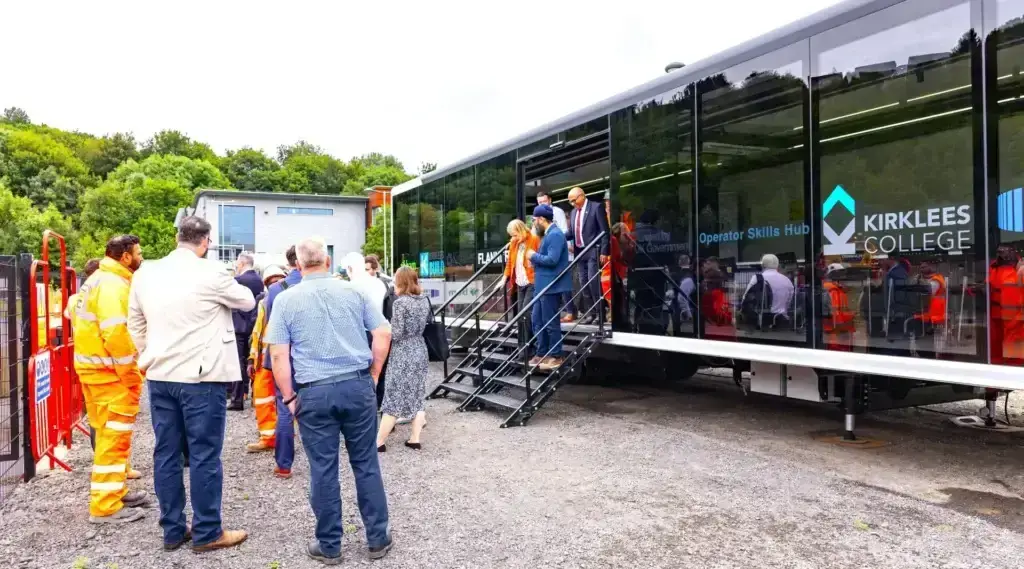 People gather outside Kirklees Operator Skills Hub