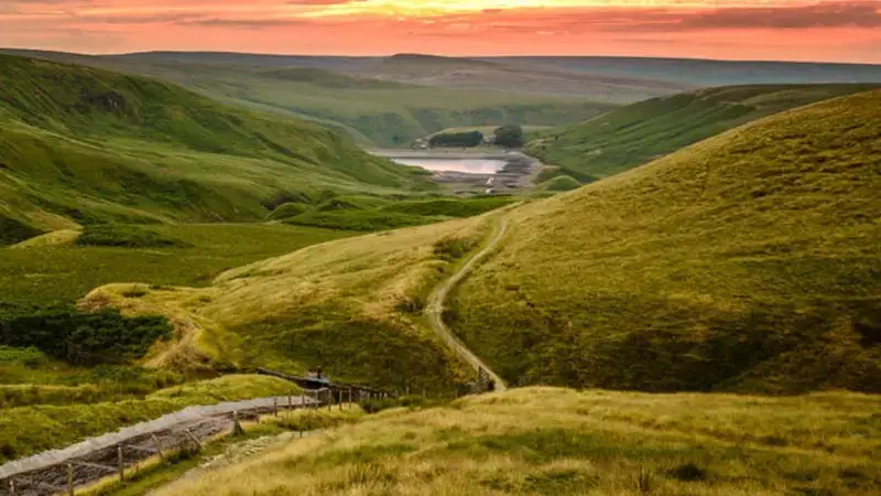 beautiful evening with green mountains