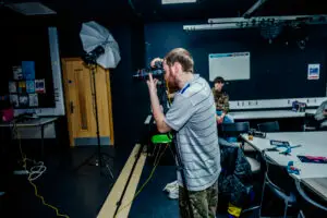 Photography student taking picture