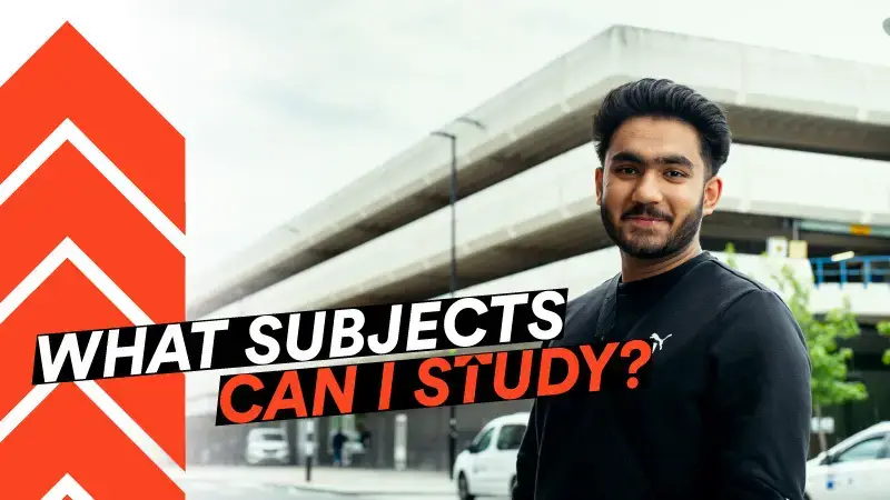 Student in front of building