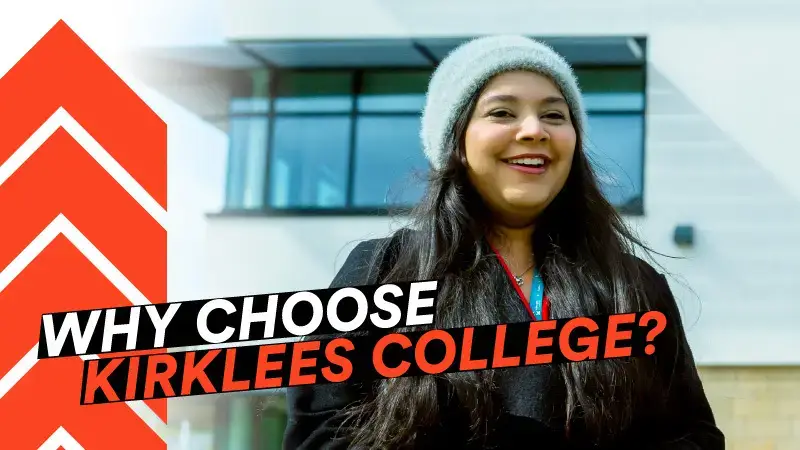 Student in front of building - Why Choose Kirklees College