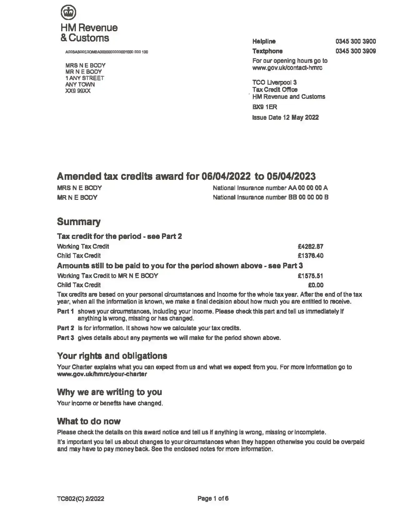 Tax Credit Award