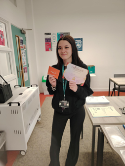 Lily Clayton poses for picture with prize