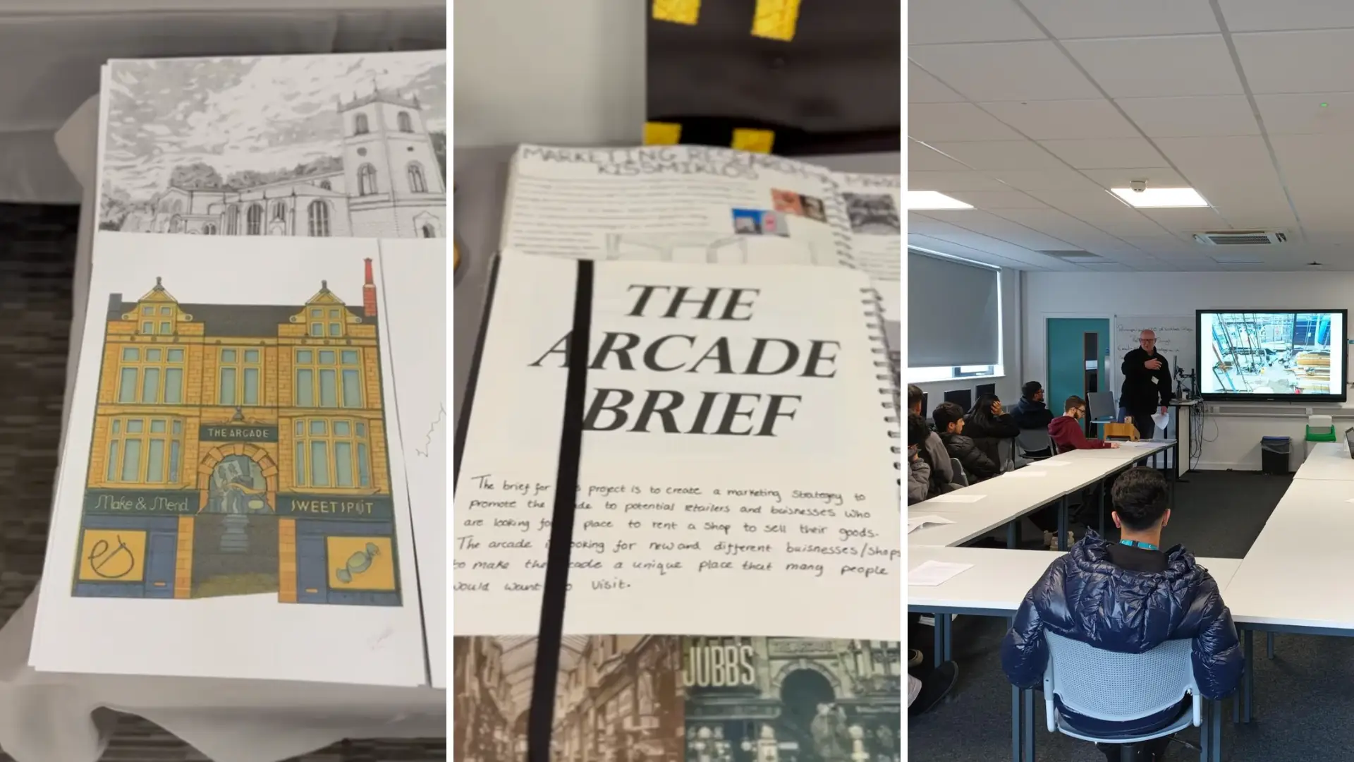 collage of images focusing on work between kirklees college and the arcade group